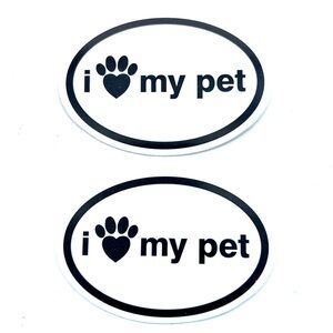 NWOT Two I LOVE MY PET Decals Stickers Set White and Black Oval Paw Prints